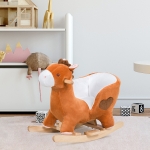 Qaba Kids Plush Rocking Horse Stuffed Animal Rocker Child Ride On Toy with Realistic Sound Red Brown