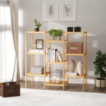 HOMCOM 9-Tier Bamboo Plant Stand, Flower Shelf, Utility Slatted Shelving Unit for Living Room, Balcony, Hallway, Bathroom, Natural
