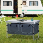 Outsunny Folding Camping Table Height Adjustable Aluminum with Storage Organizer