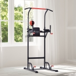 Soozier Multi-Function Pull Up Bar Adjustable Power Tower Dip Station W/ Speed Ball, Manual Pump and Protective Wrap Pads for Home Office Gym Training Workout Equipment