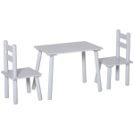 Qaba 3-Piece Set Kids Wooden Table Chairs Easy to Clean Gift for Boys Girls Toddlers Age 3 to 8 Years Old - Grey