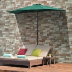 Outsunny 9ft Half Round Umbrella Outdoor Balcony Parasol Patio Garden Outdoor Window Sun Shade w/ 5 Ribs Dark Green