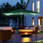 Outsunny 6.5x10ft Rectangle Solar Powered Tilt Patio Umbrella Aluminum Outdoor Market Parasol with LEDs Crank Dark Green
