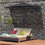 Outsunny 9ft Half Round Umbrella Outdoor Balcony Parasol Patio Garden Outdoor Window Sun Shade w/ 5 Ribs Grey