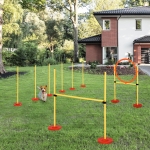 PawHut 3PCs Portable Pet Agility Training Obstacle Set for Dogs w/ Adjustable Weave Pole, Jumping Ring, Adjustable High Jump