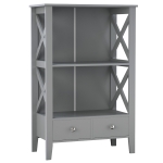 kleankin X- Frame Freestanding Floor Bathroom Storage with Two Drawers, Storage Organizer, Cabinet with 3 Shelves - Grey