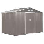 Outsunny 9' x 6' Outdoor Backyard Metal Garden Utility Storage Shed Garage Steel Tool Kit House with Sliding Door - Gray/White