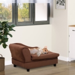 PawHut Pet Sofa Dog Couch Chaise Lounge Pet Bed with Storage Function Small Sized Dog Various Cat Sponge Cushioned Bed Lounge, Brown