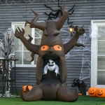 HOMCOM 8ft LED Outdoor Halloween Inflatable Decoration - White Ghost Blow up from Dead Tree