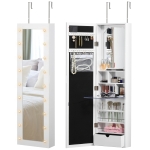 HOMCOM Jewelry Armoire with Mirror and 18 LED Lights, Wall-Mounted/Over-The-Door Cabinet with 3 Mountable Heights - White