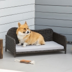 PawHut Rattan Pet Sofa, Raised Wicker Dog Bed, Cat Couch, with Soft Washable Cushion Indoor & Outdoor for Small & Medium Dog, Charcoal Grey