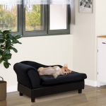 PawHut Pet Sofa Dog Couch Chaise Lounge Pet Bed with Storage Function Small Sized Dog Various Cat Sponge Cushioned Bed Lounge, Black