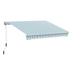 Outsunny 12' x 10' Manual Retractable Awning Outdoor Sunshade Shelter for Patio, Balcony, Yard, with Adjustable & Versatile Design, Green and White