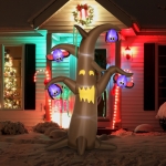 Outsunny 8ft Inflatable Halloween Ghost Tree with Upside-down Bats Showing Teeth Wings, Blow-Up Outdoor LED Display for Lawn, Garden, Party