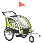 Aosom Children's Trailer & Stroller w/ Reflectors & 5 Point Harness Green