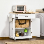 HOMCOM Foldable Kitchen Island with Storage Drawer, Farmhouse Style Rolling Utility Cart, Coffee Bar Cabinet on Wheels with Drop-Leaf Wood Top, White