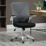 Vinsetto Mesh Office Chair Swivel Task Desk Chair with Lumbar Back Support, Flip-Up Arm, Adjustable Height, Grey Black
