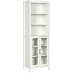 kleankin Tall Bathroom Storage Cabinet with 3 Tier Shelf, Glass Door Cupboard, Freestanding Linen Tower with Adjustable Shelves, Antique White
