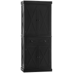 HOMCOM Freestanding Modern Farmhouse 4 Door Kitchen Pantry Cabinet, Storage Cabinet Organizer with 6-Tiers, 1 Drawer and 4 Adjustable Shelves, Black
