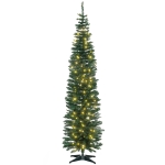 HOMCOM 7ft Tall Pre-Lit Slim Noble Fir Artificial Christmas Tree with Realistic Branches, 200 Warm White LED Lights and 499 Tips, Green
