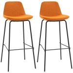 HOMCOM 29.5" Seat Height Bar Stools, Set of 2, Upholstered Bar Chairs, Armless Barstools with Back, Steel Legs, Orange