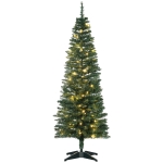 HOMCOM 5ft Tall Pre-Lit Slim Noble Fir Artificial Christmas Tree with Realistic Branches, 110 Warm White LED Lights and 294 Tips, Green
