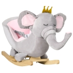 Qaba Baby Rocking Horse Elephant Rocking Chair Toddler Rocker Toy with Wooden Base, Seat, Safety Belt for 1.5-3 Year Old, Grey