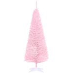 HOMCOM 5ft Artificial Pencil Christmas Tree, Slim Xmas Tree with 294 Realistic Branch Tips and Foldable Metal Stand, Pink