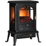 HOMCOM Electric Infrared Fireplace Stove, Freestanding Fireplace Heater with Realistic Flame, Adjustable Temperature, Timer, Remote Control, 1000W/1500W, Black