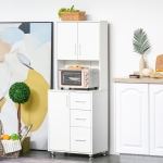 HOMCOM Modern Kitchen Cupboard with Storage Cabinet Hutch, 2 Cabinets, 3 Drawers and Open Countertop, White