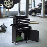 DURHAND Rolling Tool Cabinet 2 in 1 Top Chest Storage Box 5 Drawers with Pegboard and Adjustable Shelf, Black