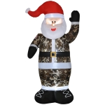 HOMCOM 8ft Christmas Inflatable Santa Claus Wearing Camouflage, Outdoor Blow-Up Yard Decoration with LED Lights Display