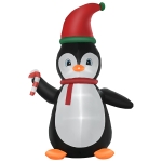 HOMCOM 8ft Christmas Inflatable Penguin with Candy Cane, Outdoor Blow-Up Yard Decoration with LED Lights Display