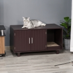 PawHut Wooden Cat Washroom Pet Litter Box Enclosure Kitten House Nightstand End Table with Scratcher Magnetic Doors Brown
