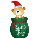 HOMCOM 4.5 ft. Christmas Inflatable Bear In Santa Claus Toy Bag, Outdoor Blow-Up Holiday Yard Decoration with LED Lights Display