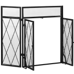 HOMCOM 3-Panel Folding Fireplace Screen for Wood Burning with Double Doors, Home Heavy Duty Steel Fire Spark Guard, 47.25" x 31", Black