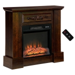 HOMCOM 32" Electric Fireplace with Mantel, Freestanding Heater with LED Log Flame, Overheat Protection and Remote Control, 1400W, Brown
