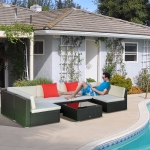 Outsunny 7 Pieces Garden Wicker Sectional Sofa Set Patio Outdoor Furniture All Weather with Cushion, Beige