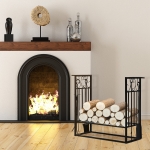 HOMCOM Heavy Duty Firewood Wood Log Rack Vintage Design Firewood Storage Shelf w/ 4 Tools Black
