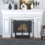 HOMCOM 3-Panel Folding Fireplace Screen with Door, Freestanding Spark Guard, Steel Mesh Fireguard, Black