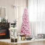 HOMCOM 6 Foot Snow Flocked Artificial Christmas Tree Pencil Xmas Tree with 520 Realistic Branches, Auto Open and Steel Base, Pink
