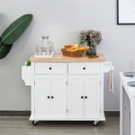 HOMCOM Rolling Kitchen Island Trolley Cart Spice Rack Towel Rack Drawer Wood Top White