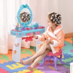 Qaba Kids Vanity Table and Stool Beauty Pretend Play Set with Mirror Lights Sounds & Pretend Beauty Makeup Accessories for Girls 3+ Years Old Blue
