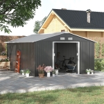 Outsunny 11.2ft x 12.5ft Practical Backyard Garden Storage Tool Shed 4 Ventilation Slots Double Sliding Door, Grey