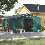 Outsunny 11' x 13' Practical Backyard Garden Storage Tool Shed Double Sliding Door 4 Ventilation Slots, Green