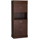 HOMCOM 72" Kitchen Buffet with Hutch, Freestanding Pantry Cupboard with Utility Drawer, 2 Door Cabinets and Countertop, Brown