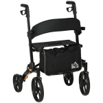 HOMCOM Aluminum Rollator Walker for Seniors and Adults with 10'' Wheels, Seat and Backrest, Folding Upright Walker with Adjustable Handle Height and Removable Storage Bag, Black