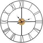 HOMCOM 36 Inch Large Wall Clock, Silent Non Ticking Wood Metal Farmhouse Roman Numeral Clocks for Living Room Decor, Battery Operated, Black