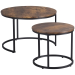 HOMCOM Round Nesting Tables Set of 2, Stacking Coffee Table Set with Metal Frame for Living Room, Rustic Brown