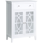 HOMCOM Kitchen Cabinet, Storage Cabinet, Sideboard Floor Accent Cabinet w/ 2 Glass Doors, Drawer & Adjustable Shelves for Living Room, Dining Room, Bedroom, Entryway, White